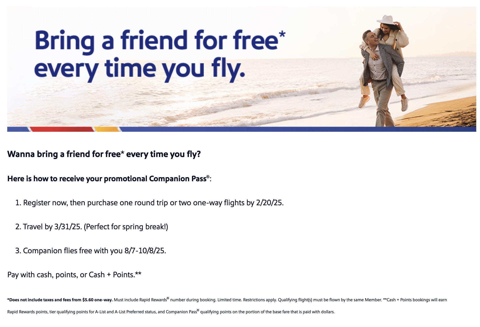 Southwest companion pass promo information. 